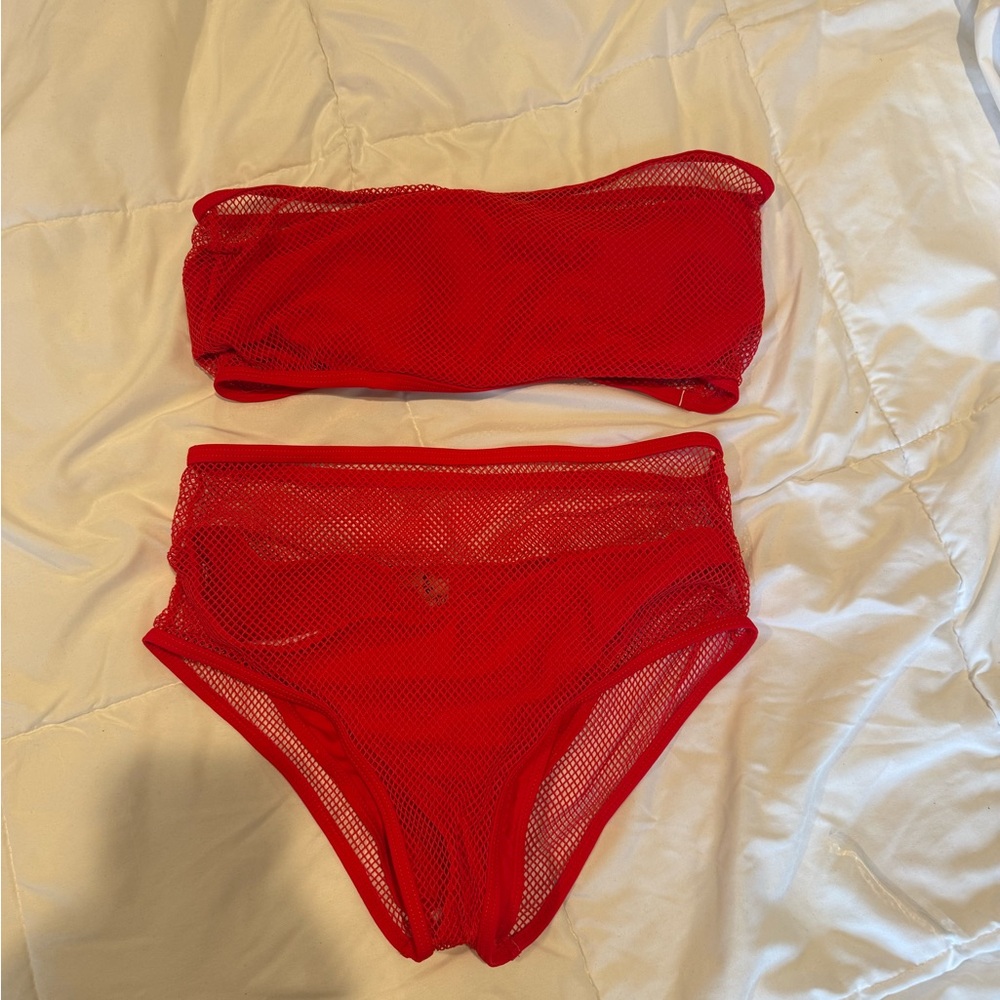 Red Fishnet Bandeau Bikini Set - Women Intimates & Sleepwear